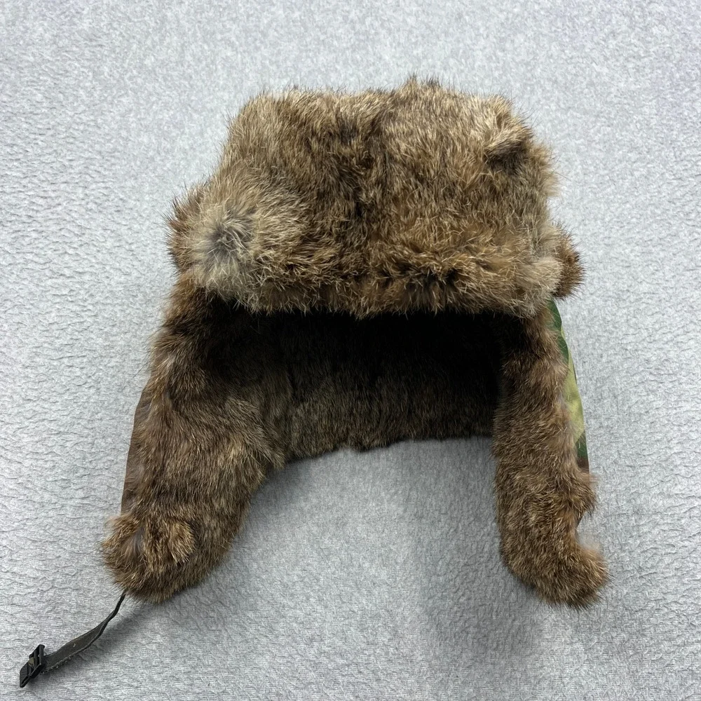 Safesport‎ Outdoor Gear Trapper Hat Mens XL Green Camo Rabbit Fur Trim Ear Flaps